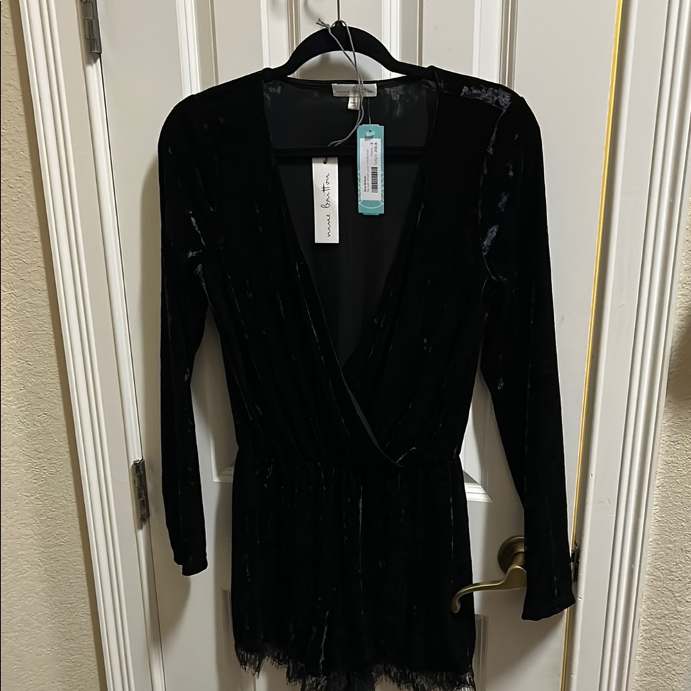 Black Velvet Long Sleeve Romper